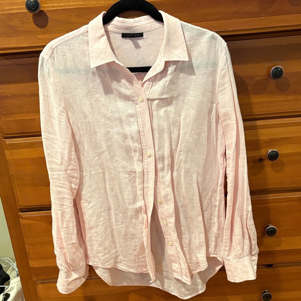 Lord & Taylor Light Pink Linen Women's Button Down Shirt